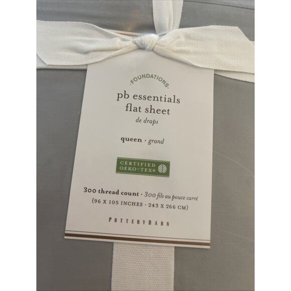 NWT POTTERY BARN PB ESSENTIALS SATEEN FLAT SHEET QUEEN 300 THREAD CT GREY 96x105 - Picture 2 of 4
